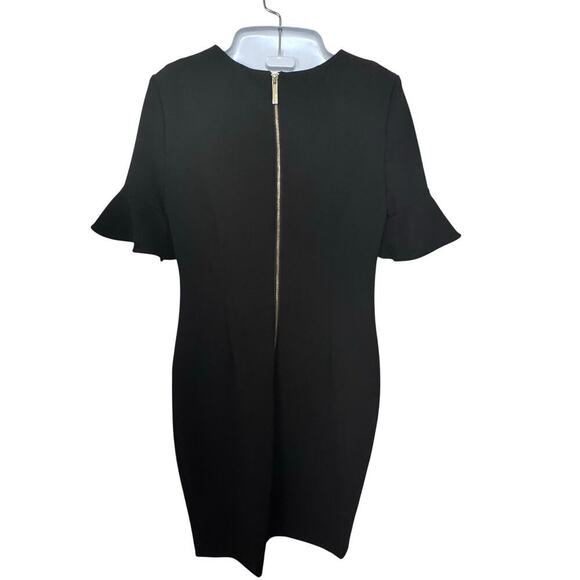 Calvin Klein Sheath Dress Flutter Sleeve Black Gold Exposed Zipper Women's Sz 4 - Picture 6 of 12